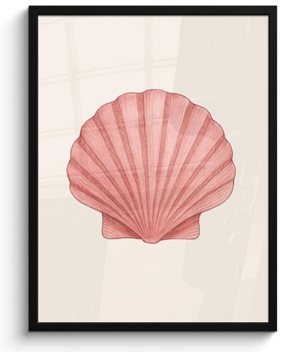 Poster in lijst - Fotolijst 50x70 cm - Posters - Schelp - Roze - Ribbels - Posterlijst zwart - Decoratie - Wanddecoratie woonkamer - Muurdecoratie slaapkamer