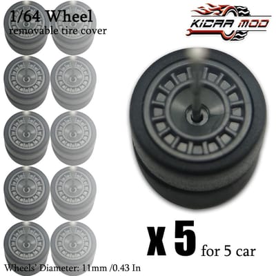 1/64 Velgen Met Afneembare Slick Rubberen Banden Schijfvormige Spaak Voor Speelgoedmodel Auto's Opknaponderdelen Voor Hotwheels (5 Sets)