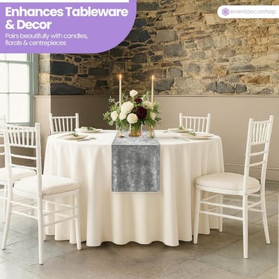 Luxe fluwelen tafelloper zilver voor feesten en evenementen - 5 stuks 33x274 cm