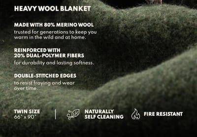 Famanu - Merino Wollen Deken 168 x 229 cm (1,8 kg) - Warme Kamp/Outdoor Plaid voor Koud Weer