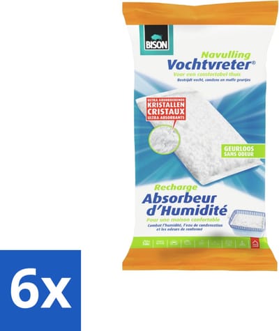 Bison - Original - Vochtvreter - Navulzak - 1 KG - 1 Stuk - Geurloos - Voordeelverpakking - 6 stuks