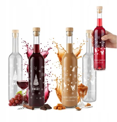 5x Glazen Fles Futura 500ml met Kerstprint - Perfect voor Likorettes & Cadeaus