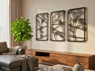 Wanddecoratie Bloemen, Houten Wandbeeld, 3D Wanddecoratie voor Thuis, Moderne Beelden voor Huis Kantoor Slaapkamer, Woonkamer en Keuken - 75x41 cm