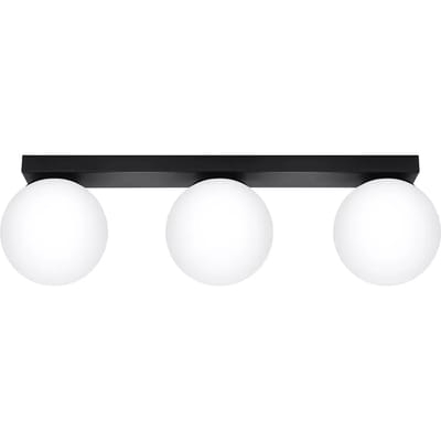 Plafondlamp YOLI 3 met 3 glazen bollen in lijn - Sollux Lighting - IP20 - Zwart staal/glas behuizing - 50 x 12 x 14.5 cm - 3 x G9 LED, exclusief lichtbron - 3 x 8 W - Moderne plafondlamp voor woonkamer, slaapkamer en eetkamer