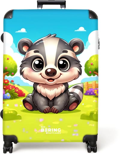 NoBoringSuitcases.com® - Koffer groot - Reiskoffer lichtgewicht - Cartoon van een jonge das in de natuur - Rolkoffer met 4 wielen - Grote trolley XL - 98 liter bagage