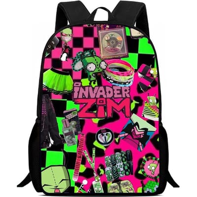 Schooltassen voor Kinderen I-Invader Z-Zim Bedrukte Kinderrugzak, Rugzakken met Grote Capaciteit voor Kleuterschoolleerlingen, Tassen voor Jongens Meisjes