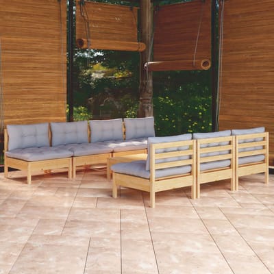 vidaXL - 8-delige - Loungeset - met - grijze - kussens - grenenhout