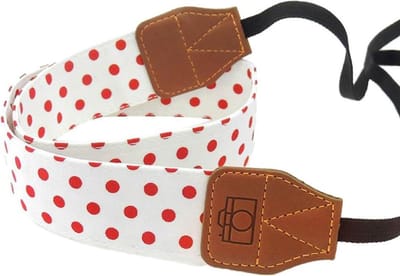 KELERINO. Vintage DSLR Camerariem Polka - Wit / Rood