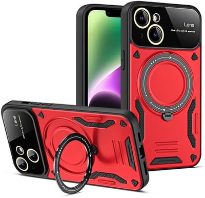 Cityhoesje - iPhone 15 Magnetic - Ring Holder Kickstand PC+TPU - Protective - Backcase - Rood