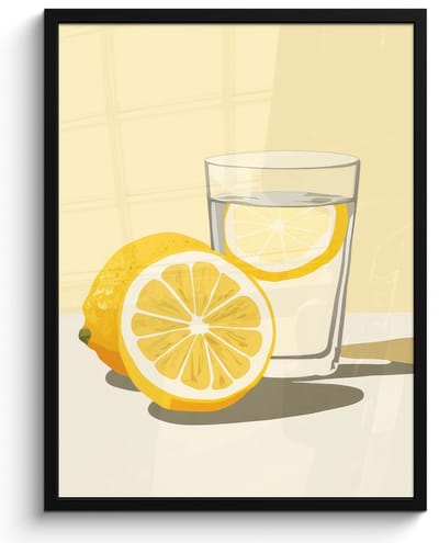 Poster in lijst - Fotolijst 50x70 cm - Posters - Glas - Citroenschijfjes - Geel - Posterlijst zwart - Decoratie - Wanddecoratie woonkamer - Muurdecoratie slaapkamer