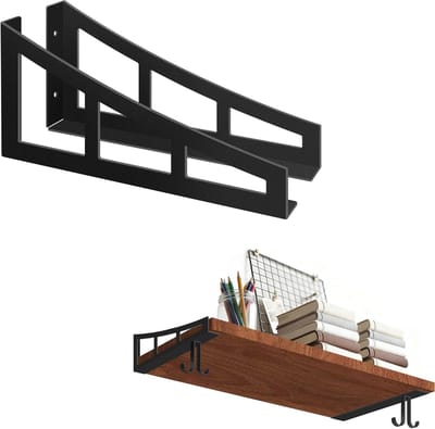 Zware Hoekplank 25 cm, Zwart, Onzichtbaar en Sterk, 4 Extra Hanghaken, 136 kg Draagcapaciteit voor Werkplaats, Roestvrij en Industrieel Ontwerp