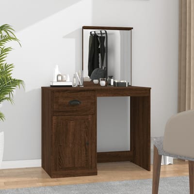 vidaXL - Kaptafel - met - spiegel - 90x50x132,5 - cm - bewerkt - hout - bruineiken