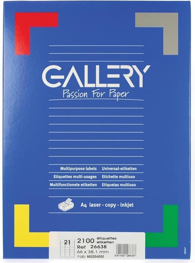 Gallery witte etiketten ft 66 x 38,1 mm (b x h), ronde hoeken, doos van 2.100 etiketten