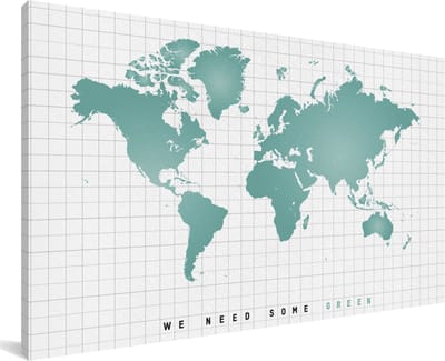 Grote wanddecoratie - Wereldkaart Groen - Mintgroen - Modern - canvas - 200x100 cm - XXL decoratie