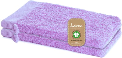 Lavea® 2 Washandjes 16 x 22 cm van 100% biologisch katoenen badstof, zacht en absorberend, voor thuis, hotel en spa – met ophanglus – Lichtlila