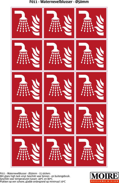 Pictogram sticker 75 stuks F011 - Waternevelblusser - 50x50mm - 15 stickers op 1 vel