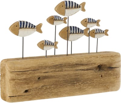 J-Line decoratie Vis Op Voet - hout - blauw/naturel - large