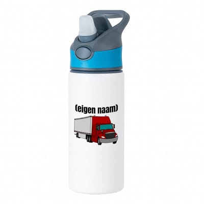 Hacebo® - rode vrachtwagen met eigen naam waterfles met rietje blauw - Vrachtwagen chauffeur - vrachtauto chauffeurs - iemand die houdt van vrachtwagens - verjaardag - cadeau - kado - geschenk - water fles - 650ML