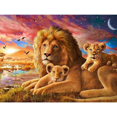 Peinture diamant 5D à faire soi-même, broderie de famille de Lion, mosaïque, point de croix, strass, décor 20X30CM beige