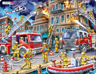 Larsen De brandweermannen – Puzzel – Voertuigen & Techniek – Brandweer – Educatieve legpuzzel voor kinderen – 45 stukjes – Gemaakt in Noorwegen – Extra dikke 2,5 mm stukjes – Tray met vaste rand
