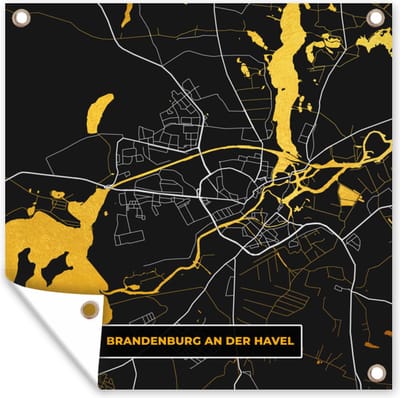 Tuin poster Goud – Duitsland – Plattegrond – Gold – Stadskaart – Kaart – Brandenburg an der Havel - 200x200 cm - Tuindoek