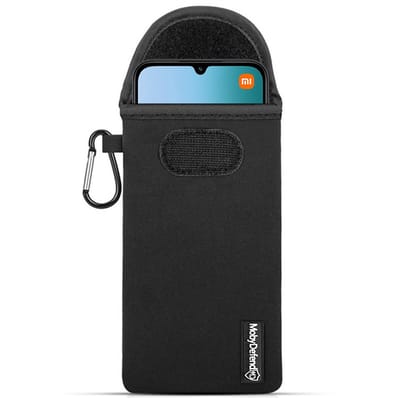 MobyDefend Hoesje - Geschikt voor Xiaomi Redmi 15C 4G - Neopreen Pouch Met Karabijnhaak - Insteek - Riemlus - Zwart