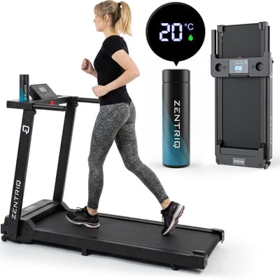 Zentriq Rise Loopband - Loopband Inklapbaar – Met LED Fles – 1-8 km/u Schokabsorberende Loopband met LED Display – Met Flessenhouder – Rolbaar & Draagbaar voor Thuisgebruik – Walking Pad - Wandelband