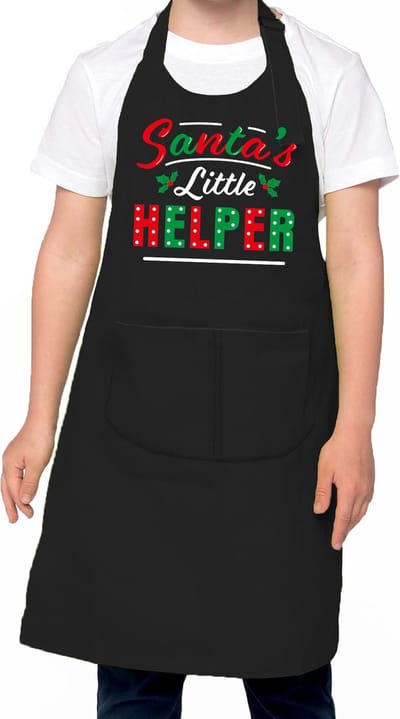 Santas little helper Kerst keukenschort zwart voor kinderen - kinderschorten / Kerst kado schort