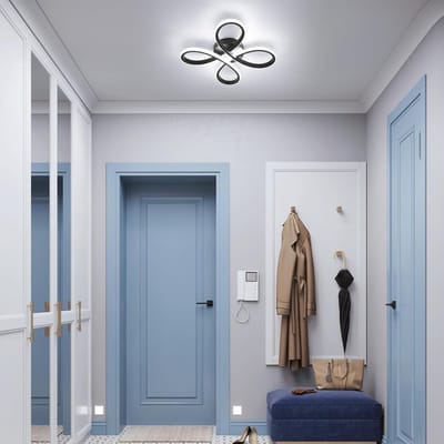 Haobosic - Moderne plafondlamp met bloemenmotief - zwarte hanglamp, kleine plafondlamp met 3 kleuren voor slaapkamer, woonkamer, keuken, hal, badkamer en veranda