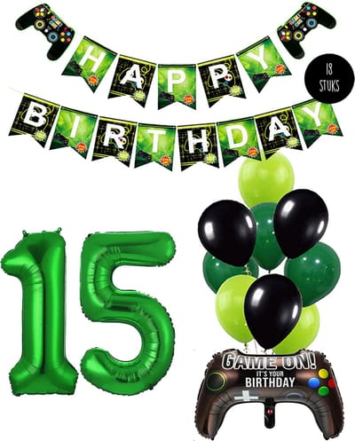 Cijfer Ballon 15 Game Videospel Verjaardag Thema - De Versiering voor de Gamers Birthday Party van Snoes