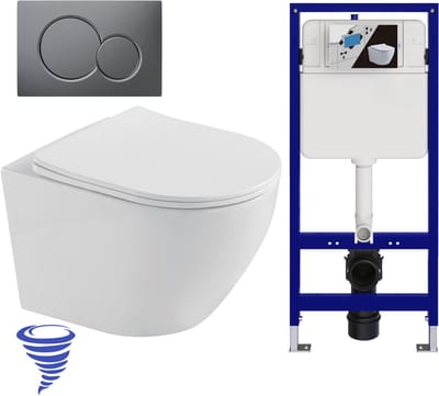 LOMAZOO Hangtoilet met Inbouwreservoir - Rond Wit - Drukplaat Rond Gunmetal - Linea