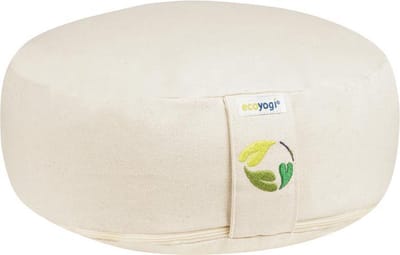 Meditatiekussen Ecoyogi Beige / Naturel - Laag 11 cm x 30 cm (Hoogte x Diameter) – Wasbare Buitenhoes – Aanpasbare Boekweit Vulling - 100% Gecertificeerd Biologisch Katoen | GOTS Gecertificeerd - Duurzaam Yoga zit kussen – Yogakussen