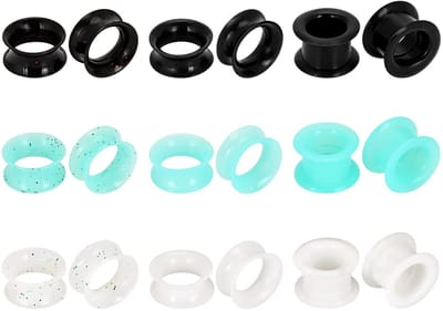 Dailygoods- Oortunnels Set van 18 Stuks - Zwart/Turquoise/Wit - Siliconen - Lichtgewicht - Huidvriendelijk - Geschikt voor Gevoelige Oren - Oorbellen