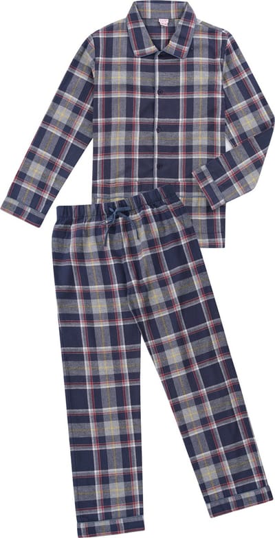 La-V Flanel pyjama set voor jongen met geruit patroon Grijs-Navy : 140-146