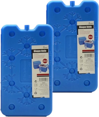 Koelelementen plat - 2x - 14 x 2 x 25 cm - blauw - 400 gram - Koelblokken/koelelementen voor koeltas/koelbox