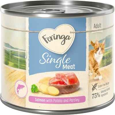6x200g Single Meat Menu Zalm met Aardappelen & Peterselie Feringa Kattenvoer