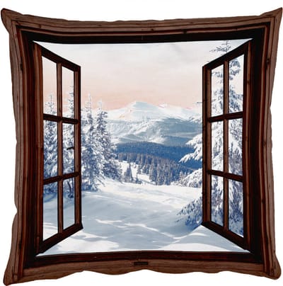Sierkussens - Kussentjes Woonkamer - 50x50 cm - Winter - Landschap - Natuur - Berg - Bomen - Doorkijk - Uitzicht