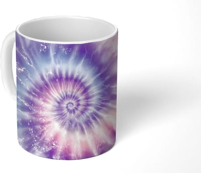 Mok - Koffiemok - Pasteltinten - Paars - Spiraal - Marmer print - Mokken - 350 ML - Beker - Koffiemokken - Theemok