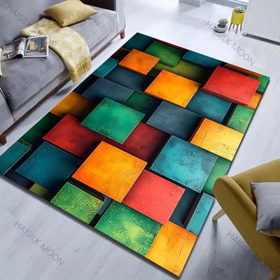 3D Kleurblokken Kunstpatroon Tapijt voor Woonkamer Slaapkamer Nachtkastje Bank Vloermat Moderne Huisdecoratie Vloerkleed Grote Maat 40x60cm (16x24in) orange