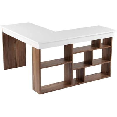 Asir - Studiebureau - Walnoot, wit - 100% met melamine gecoat spaanplaat - 131 x 58 x 18 cm