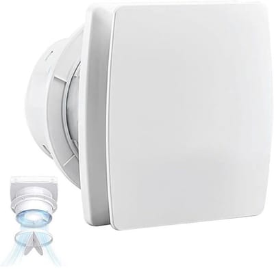 GELLDG Badluchter - Wandventilator met Nachlauf - 15,5x10cm - 12W 2400U/min IPX4 - Krachtige Abluftventilator met Terugstauklappe - Geschikt voor Badkamer, WC en Keuken - Plastic - Eenvoudig te Installeren
