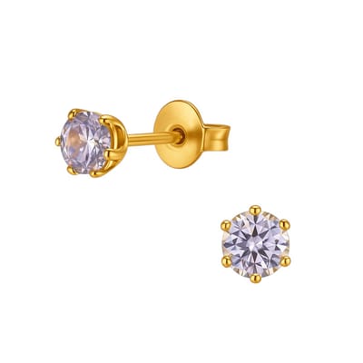 Aramat Jewels | Oorbellen | Goudkleurige Zirkonia Oorbellen 4mm Lila | | | |4mm | Staal | Kinderen, Volwassenen | Verkleurd niet