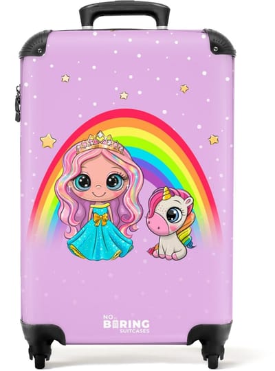 NoBoringSuitcases.com® - Prinses koffer met regenboog - Trolley kinderen meisjes - 55x35x25