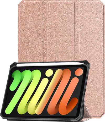 Hoesje - Geschikt voor Apple iPad Mini 7 (2024) - 8.3 inch - 7e Generatie - Dun & Stevig - Trifold Bookcase - Hard Cover Case - Met Uitsparing Geschikt voor Apple Pencil - Hardcover Book - Tablet Hoes - Rosé goud