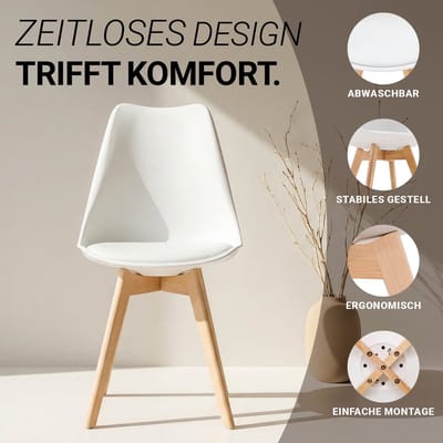 Homestyle4u Eetkamerstoel van Hout en Kunststof - Keukentoel - Wit