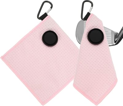 Magnetische Golfhanddoek - Microvezel Doek - Golfclubs Schoonmaken - Met Draadreiniger - 14 x 14 cm - Roze