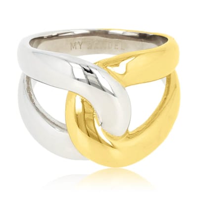 My Bendel - Bicolor Ring – Goudkleurig & Zilverkleurig - met Luxe Cadeauverpakking | Sieraden Voor Dames | Maat 16.00 Mm / Maat 50