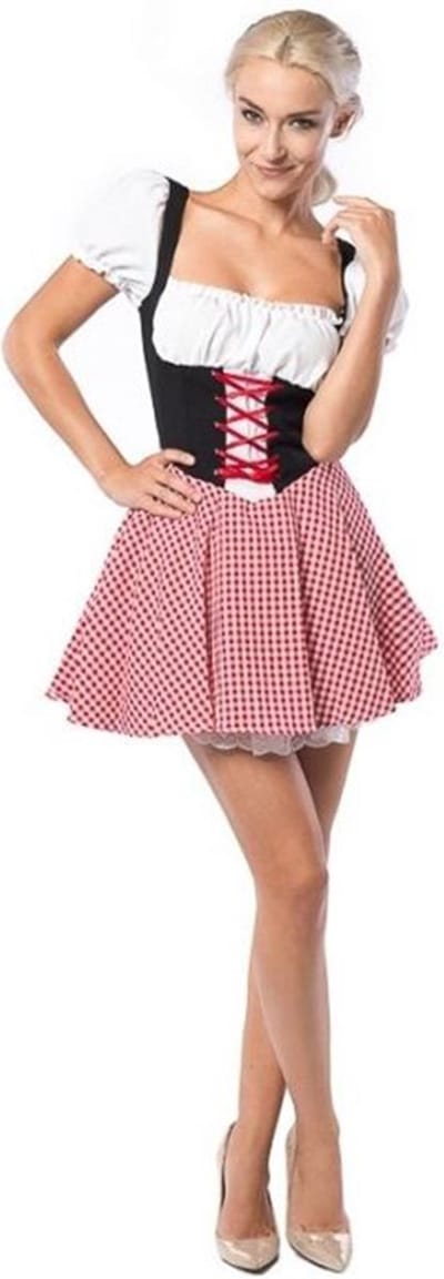 Partychimp Oktoberfest Dirndl Dames Eva Oktoberfest Dames Carnavalskleding Dames Carnaval Kostuum Dames - Polyester - Rood/Zwart - Maat S/36