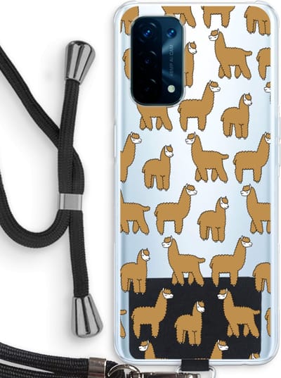 Case Company® - Hoesje met koord geschikt voor Oppo A74 5G hoesje met Koord - Alpacas - Telefoonhoesje met Zwart Koord - Bescherming aan alle Kanten en Over de Schermrand