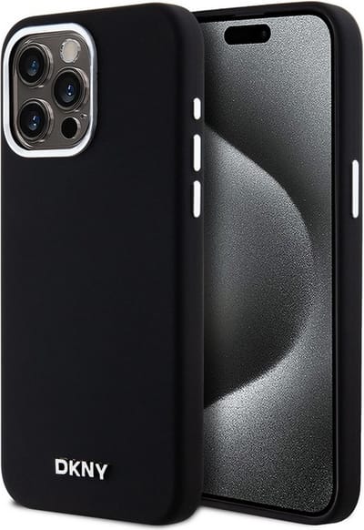DKNY Silicone Metal Logo Back Case (MagSafe Compatible) - Geschikt voor Apple iPhone 15 Pro Max (6.7") - Zwart